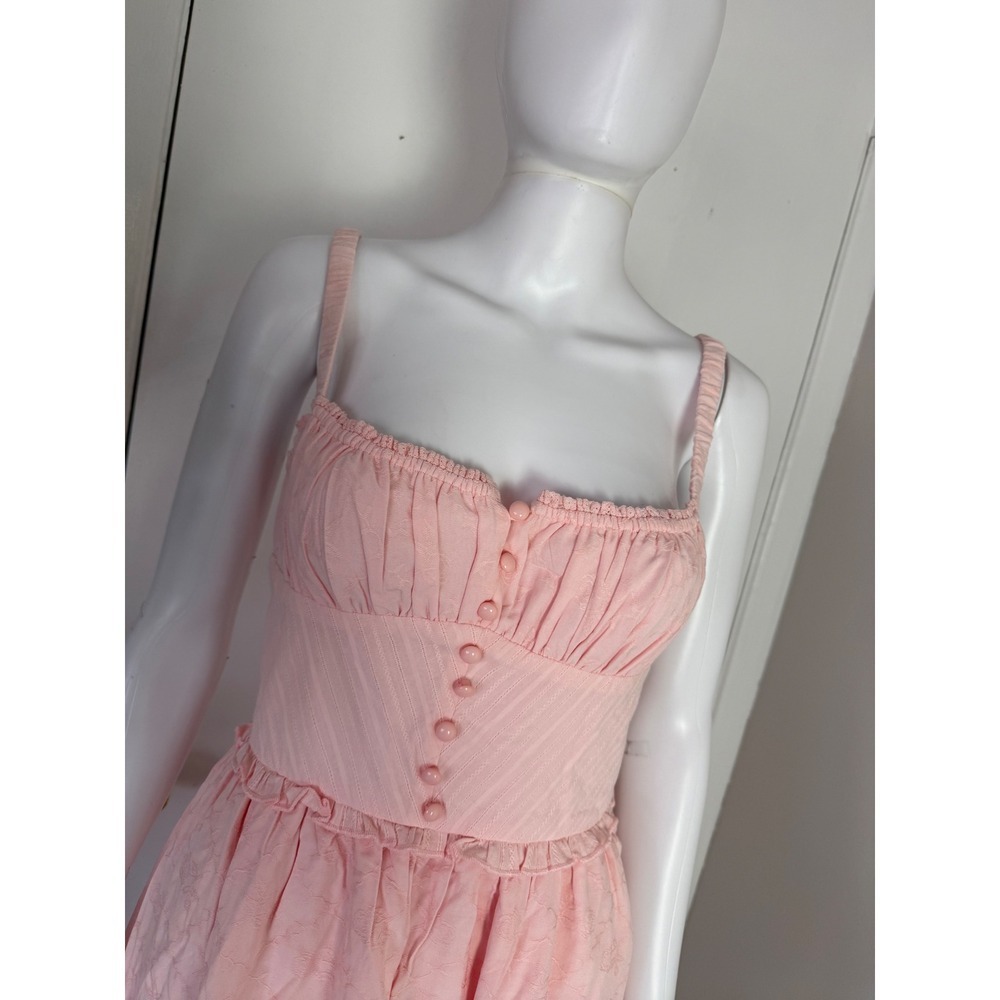 Commense‎ Pink Sundress Cottagecore Ruffle Hem Button Front Summer Dress S - Picture 5 of 7